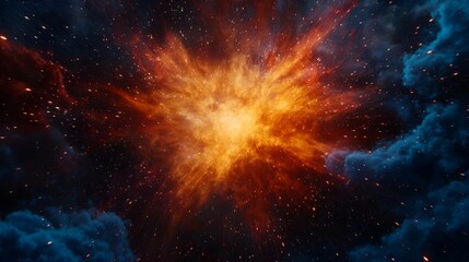 Fototapeta premium A vibrant cosmic explosion igniting in a starry sky, showcasing shades of orange and blue, representing the beauty of the universe.