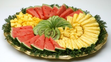 Delicious Summer Fruit Platter with Watermelon Pineapple Kiwi and Cucumber