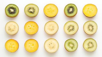 Sliced Tropical Fruit Pattern Yellow and Green Kiwis Flatlay