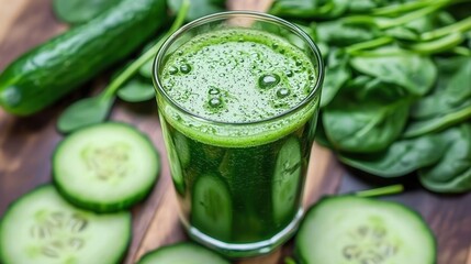 Refreshing Green Vegetable Juice with Cucumber and Spinach