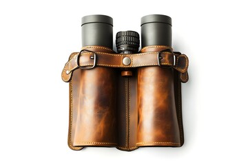 Leather Binoculars Case Top View isolated on white background