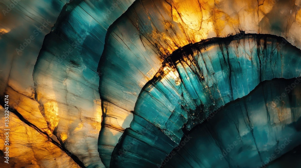 Poster a close-up of a gemstone's internal inclusions under high magnification, showcasing unique patterns.
