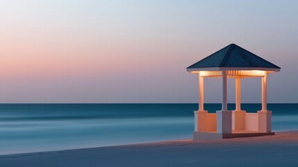 Fototapeta premium Beach Gazebo at Dusk on Shore