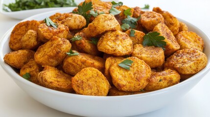 Seasoned Roasted Potato Cubes in Bowl