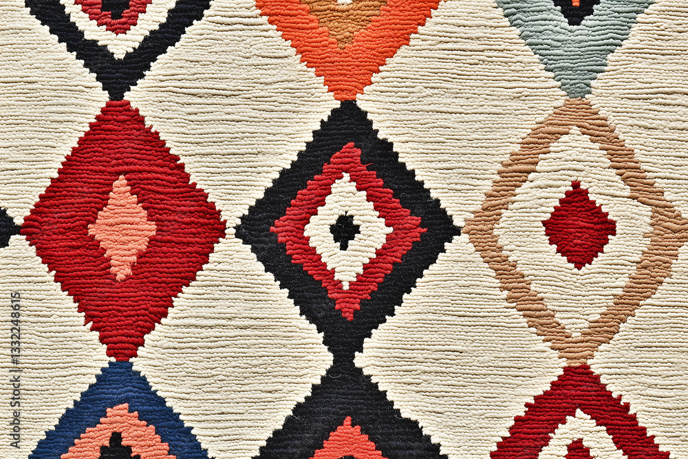 Poster geometric pattern rug: close-up of an intricately woven rug with a captivating geometric design, sho