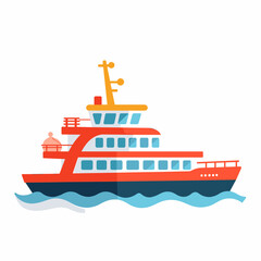 Colorful ferry boat in calm waters, summer adventure