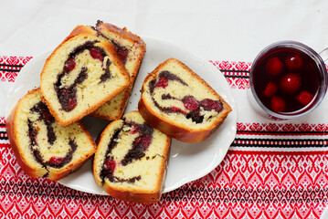 Yeast roll with poppy seeds and cherrie.top veiw