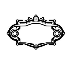 Symmetrical Black and White Vector Illustration of a Highly Detailed Ornate Frame with Geometric and Mechanical Elements, Isolated on White.