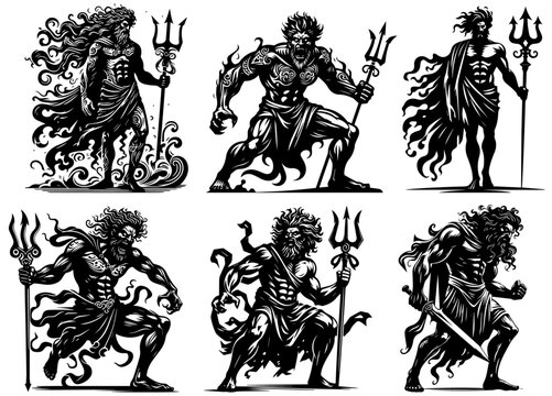 poseidon god of the sea with trident mythological greek figure vector art