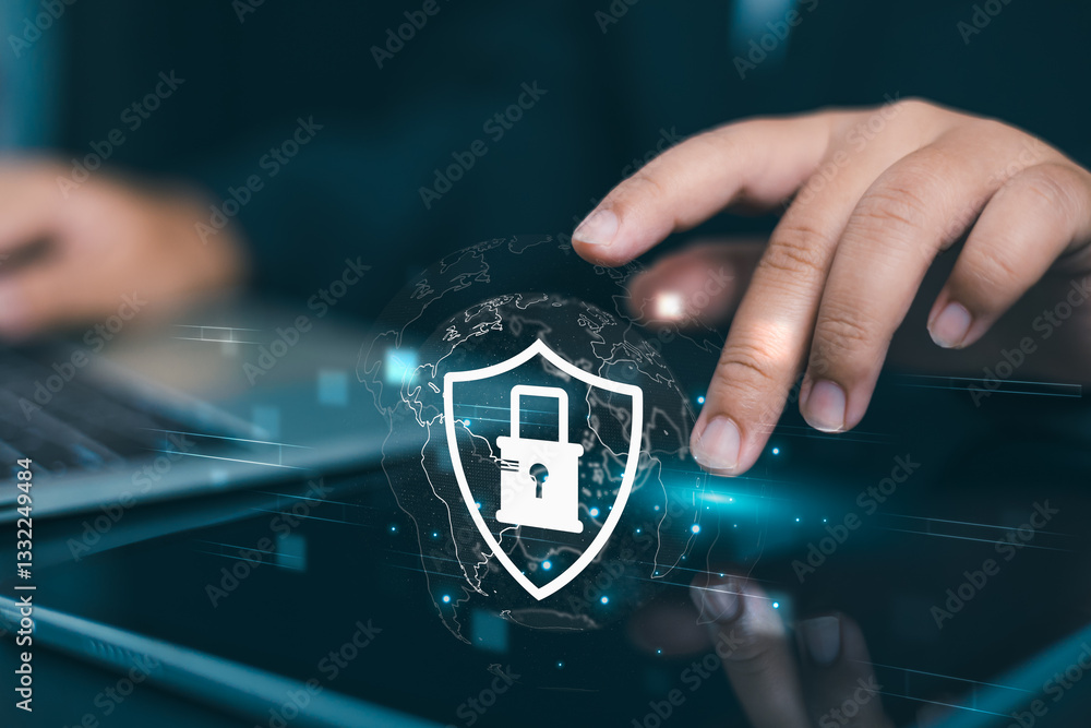 Aufkleber cybersecurity and privacy concepts to protect data, firewall security, data protection, information 