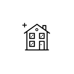 Fototapeta premium Stylized vector house icon with chimney and plus sign above roof isolated on a Modern clean single line icon