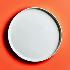 White Round Plate on Orange Background Minimalist Food Photography