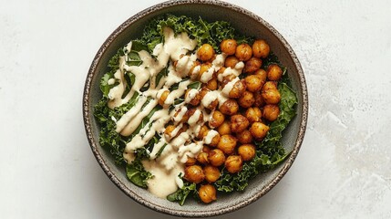 Roasted Chickpeas and Kale Salad with Creamy Dressing