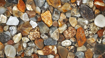 Pile of firewood and stones on the beach with smooth pebbles and rocks creating a natural texture and pattern in the sand