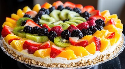 Delicious Fruit Tart with Creamy Filling and Oat Crust