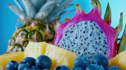 Tropical Fruit Mix Pineapple Dragon Fruit and Blueberries