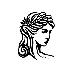 classical female profile with laurel wreath black and white vintage vector illustration
