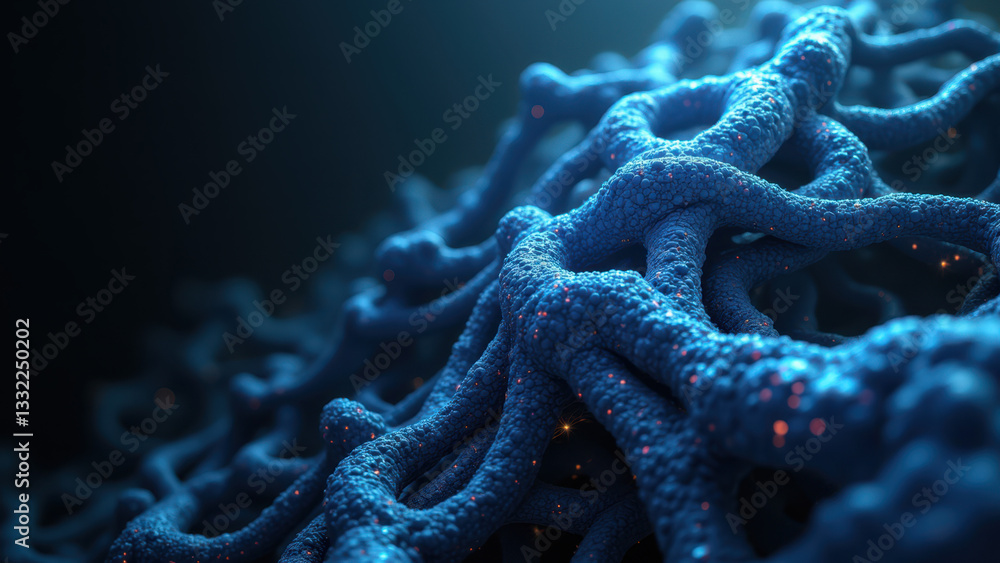Poster a close-up view of a brain neuron with dendrites illuminated by fluorescent light.