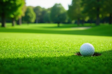 Fototapeta premium Short, neatly trimmed grass, golf course putting green detail, perfect, even, spring