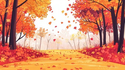 Autumnal Pathway Colorful Fall Foliage and Trees