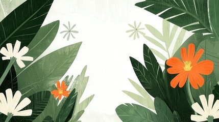 Lush Green Foliage and Vibrant Orange Flowers Border Design