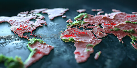 Fototapeta premium Three-Dimensional World Map with Selected City Labels
