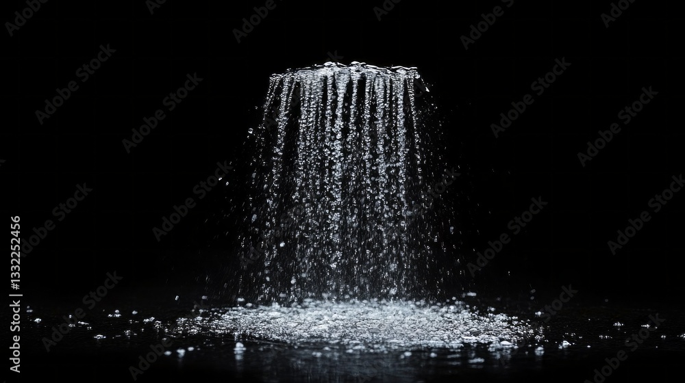 Poster rain falls gracefully in an isolated black background, droplets sparkling like gems as they form a c