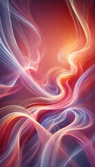 Soft flowing ribbons of light weaving through a pastel gradient of pink, orange, and lavender, creating an ethereal abstract background and wallpaper