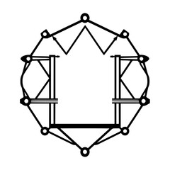 Geometric, symmetrical, black and white, architectural-style structure with polygon and radial lines, minimalist design on white background.