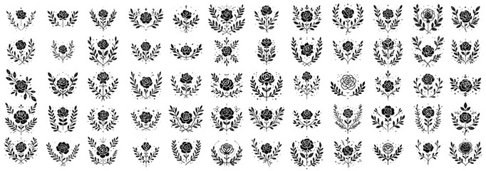 elegant black and white floral crest and bouquet vector collection