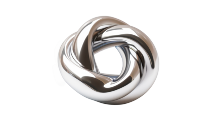 Shiny silver metal loop creating abstract knot on transparent background