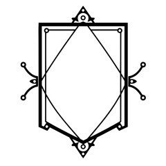 Ornate Geometric Black and White Frame with Triangle and Rounded Embellishments, Diamond Center Design, and Art Deco Flair.