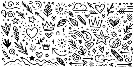 hand drawn black and white doodle elements vector set