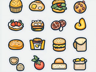 Cute Food Icons Bakery, Burgers, & More