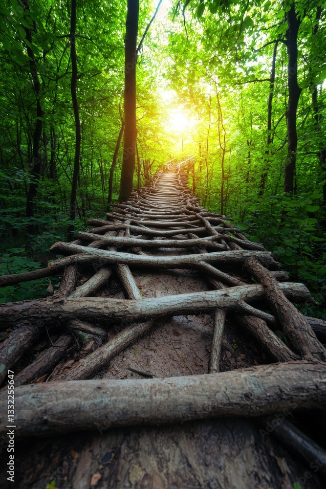 Poster a bridge built to look like tree roots connecting two lands