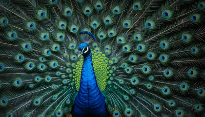 Majestic Peacock with Vibrant, Iridescent Feathers Fully Fanned Out in a Natural Setting, Displaying Its Stunning Plumage and Elegance