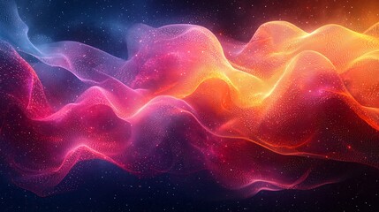 Abstract colorful waves with light effects in vibrant shades of red, orange, pink, blue, and purple