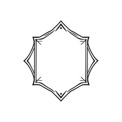 A symmetrical, black-and-white, stylized decorative frame resembling a star or ornate geometric shape, isolated on white.
