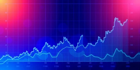 Abstract financial chart overlay on blue gradient background showing market trends, visualization, abstract
