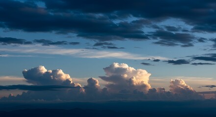 Dramatic Cloudscape: Blue Sky with Cumulus Clouds at Sunset