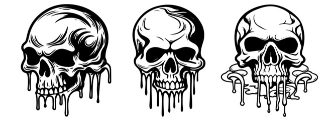 melting skull illustrations with dripping effects