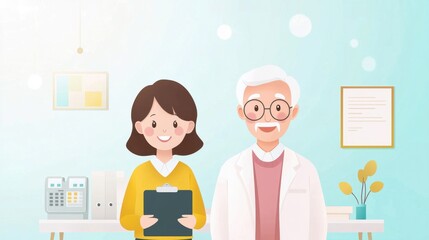 Obraz premium Smiling Doctor and Nurse in a Bright Medical Office Setting