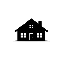 Simple black and white house silhouette against a bright white background, capturing the essence of home.