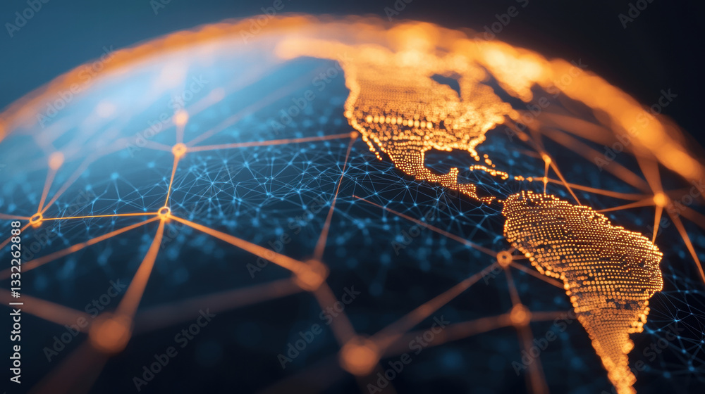 Poster digital globe with network connections, representing global communication