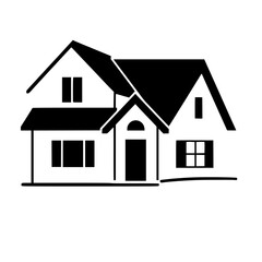 Vector illustration of a classic house silhouette in a clean, two-tone design with sharp angles and a simple, minimalist aesthetic on white background.