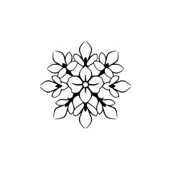 Symmetrical Black Floral Mandala Design on White Background, Geometric Pattern for Creative Projects.