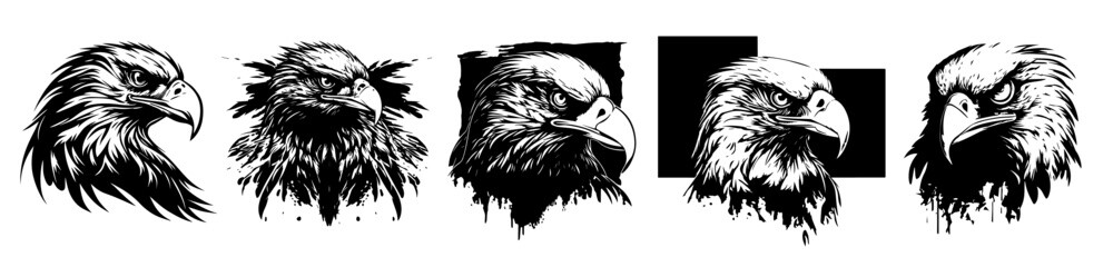 fierce eagle head illustrations vector black shape silhouette
