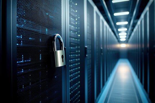 Secure Server Room with Lock on Data Storage Facility Door