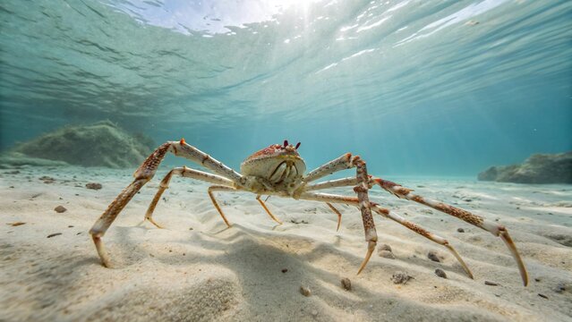 Japanese Spider Crab on Sandy Seabed