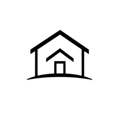 Minimalist Black House Icon on White, Simplified Residential Symbol with Door and Nested Roof Structure, Logo Design.